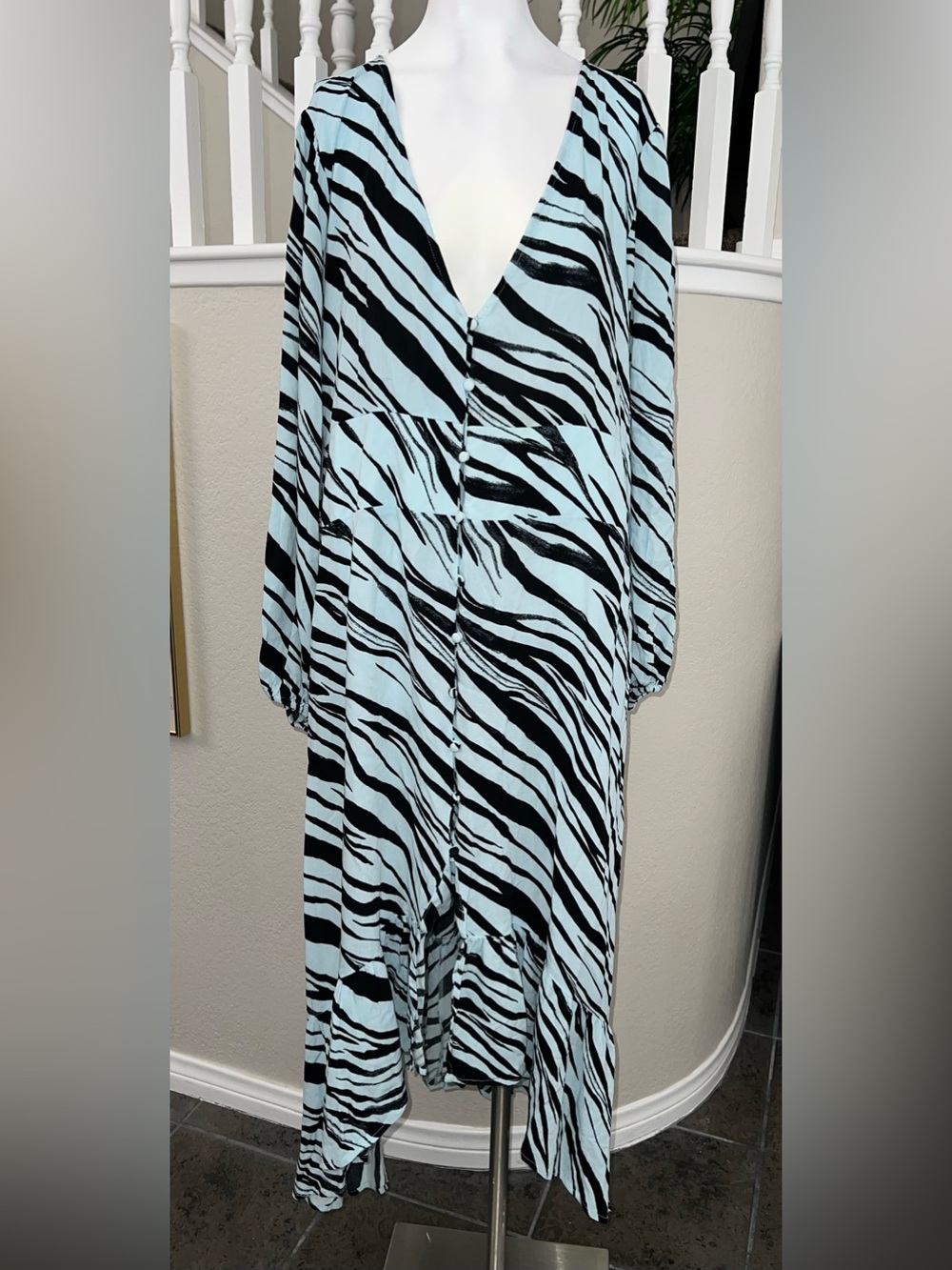 Leith Light Blue and Black Zebra Print Maxi Dress